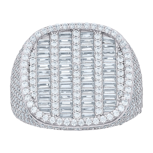 925 Sterling Silver Mens 3.19ct Round, 1.53ct Baguette Moissanite Square Head Fashion Ring Size 10