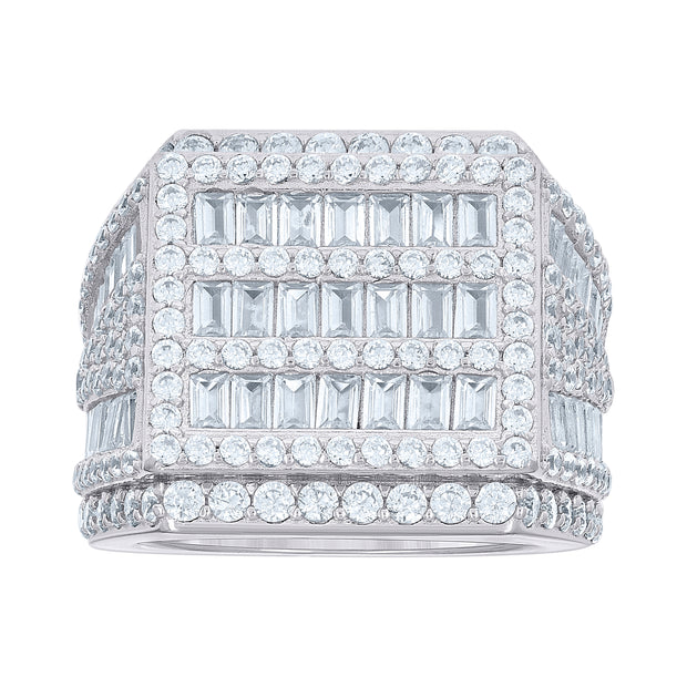 925 Sterling Silver Mens 3.63ct Round, 4.03ct Baguette Moissanite Square Head Fashion Ring Size 10