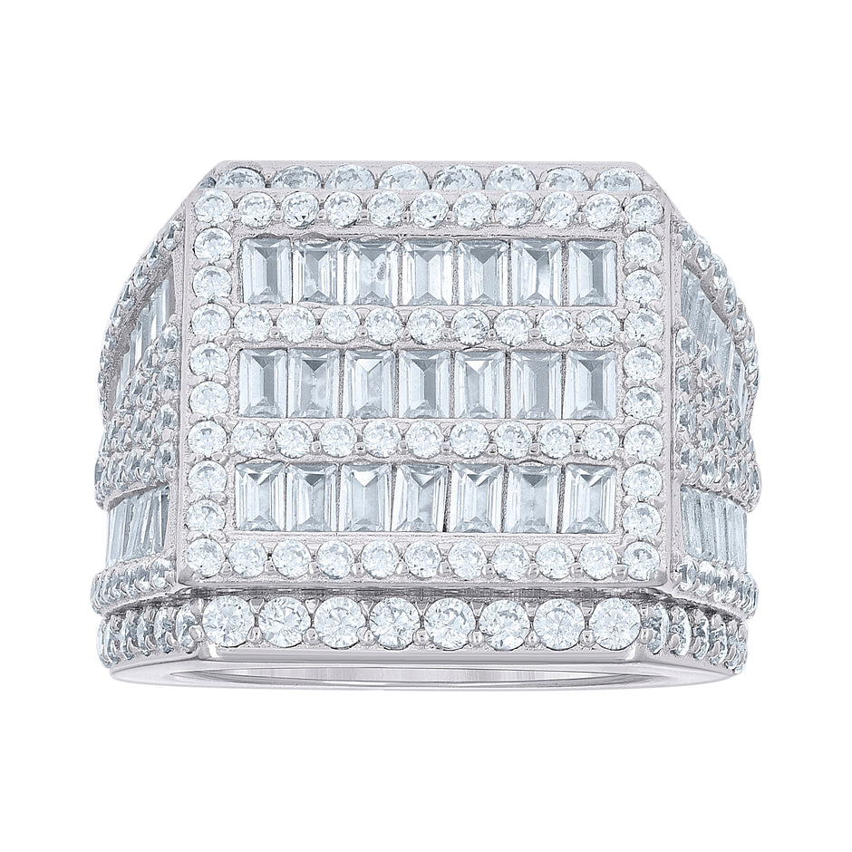 925 Sterling Silver Mens 3.63ct Round, 4.03ct Baguette Moissanite Square Head Fashion Ring Size 12 - SLV-139708