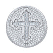 925 Sterling Silver Mens 4.88ct Round, 0.83ct Baguette Moissanite Cross Religious Ring Size 12 - SLV-139728