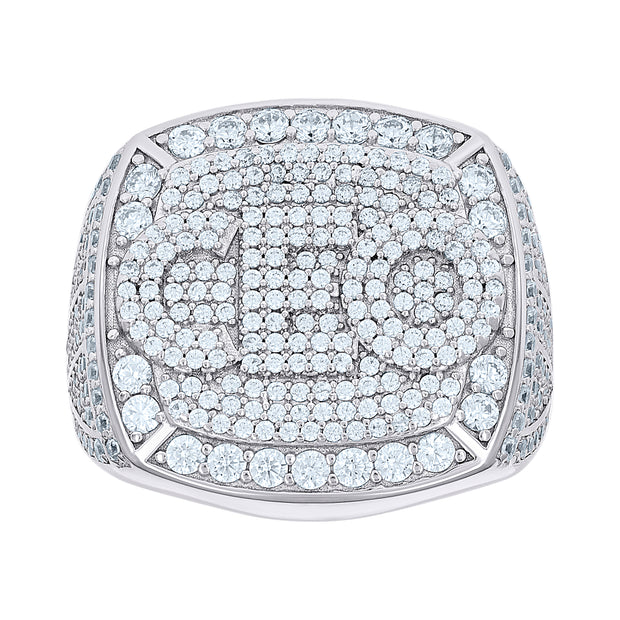 925 Sterling Silver Mens 3.86ct Round, 0.58ct Baguette Moissanite CEO Square Head Fashion Ring Size 11 - SLV-139739