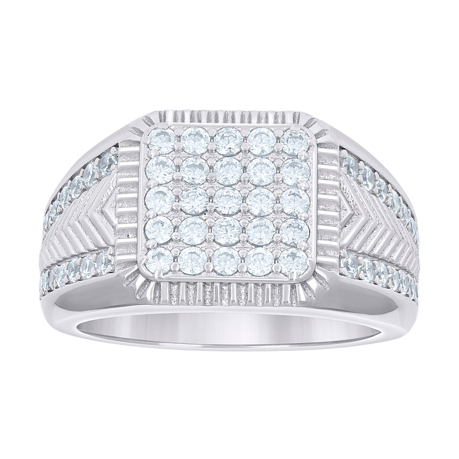 925 Sterling Silver Mens Square Head Fashion 1.58ct Moissanite Ring Size S9
