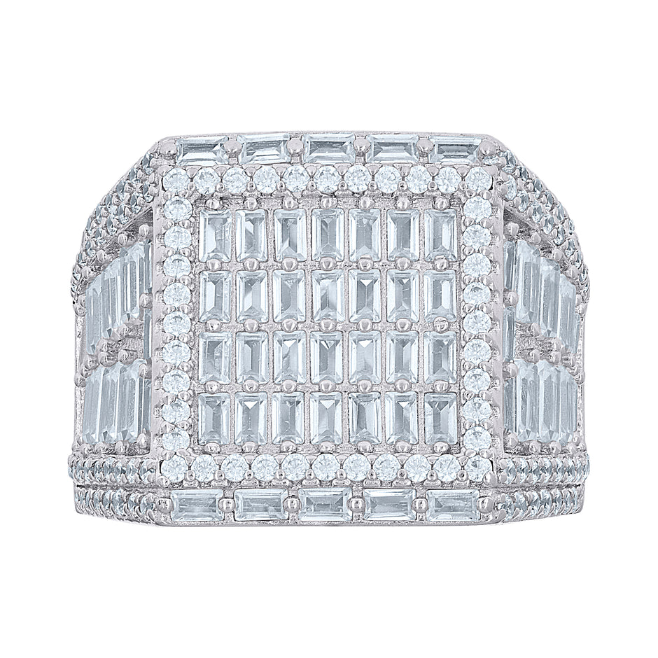 925 Sterling Silver Mens Round Baguette 1.11ct, 4.69ct Moissanite Square Head Fashion Ring Size 12