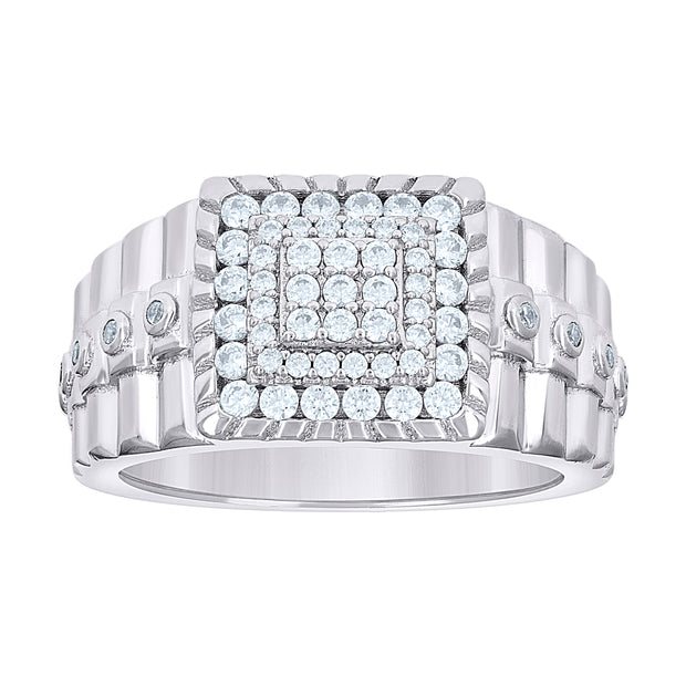 925 Sterling Silver Mens 0.88ct Moissanite Square Head Fashion Ring Size 12 - SLV-139807