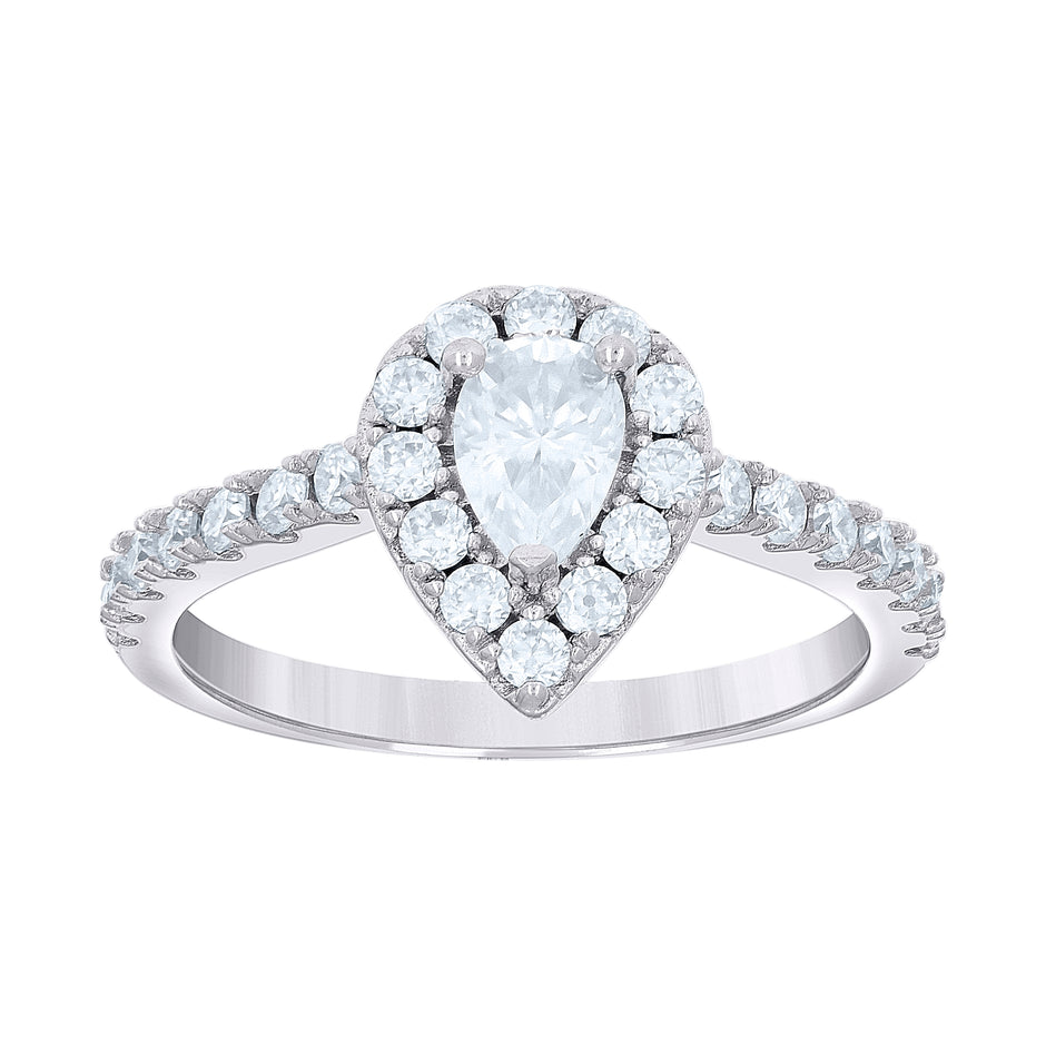 925 Sterling Silver Womens Pear Round Cubic-Zirconia Teardrop Fashion Ring Size 7 - SLV-139811