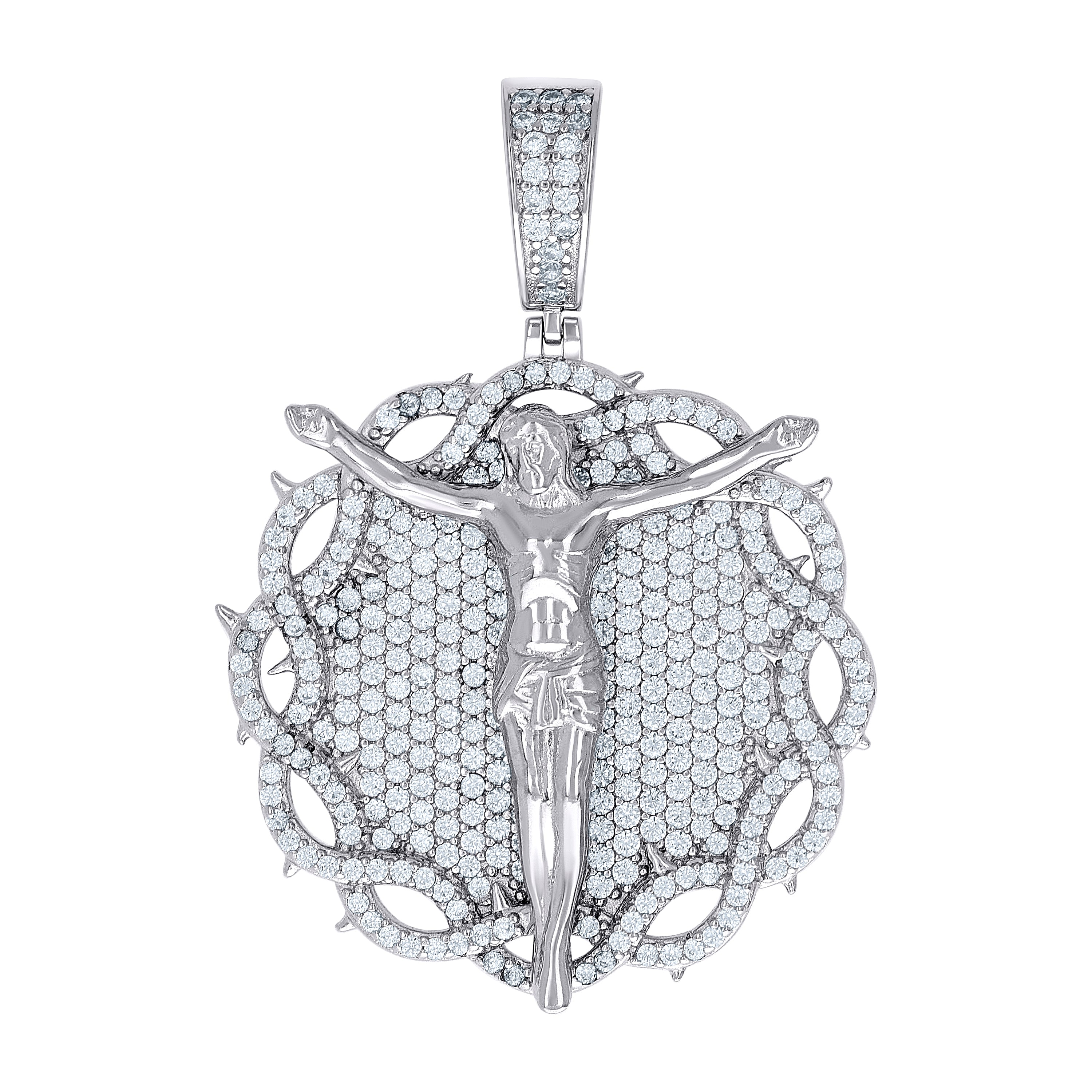 925 Sterling Silver Mens Round 2.58ct Moissanite Crucifix Religious Charm Pendant