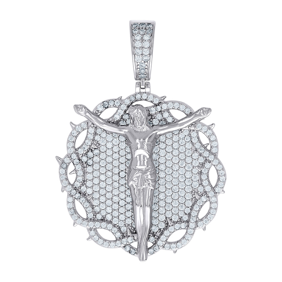 925 Sterling Silver Mens Round 2.58ct Moissanite Crucifix Religious Charm Pendant