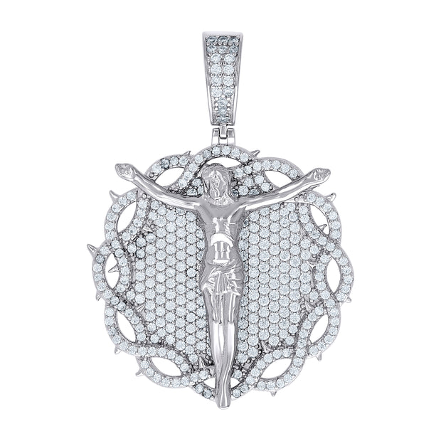 925 Sterling Silver Mens Round 2.58ct Moissanite Crucifix Religious Charm Pendant