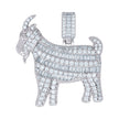925 Sterling Silver Mens Round Baguette 1.31ct, 1.39ct Moissanite Goat Animal Wildlife Charm Pendant