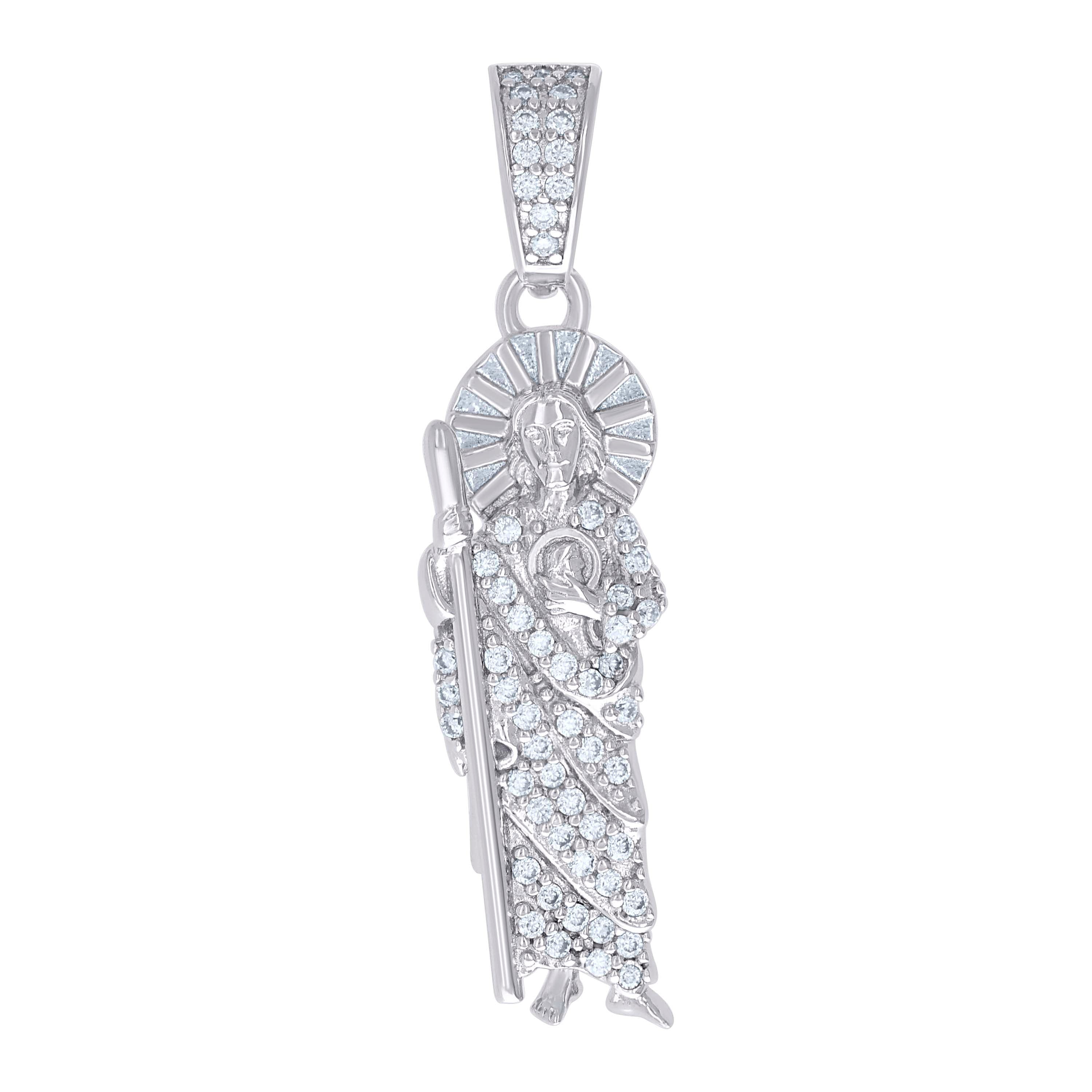 925 Sterling Silver Mens Round Baguette Cubic-Zirconia St. Jude Religious Charm Pendant 
