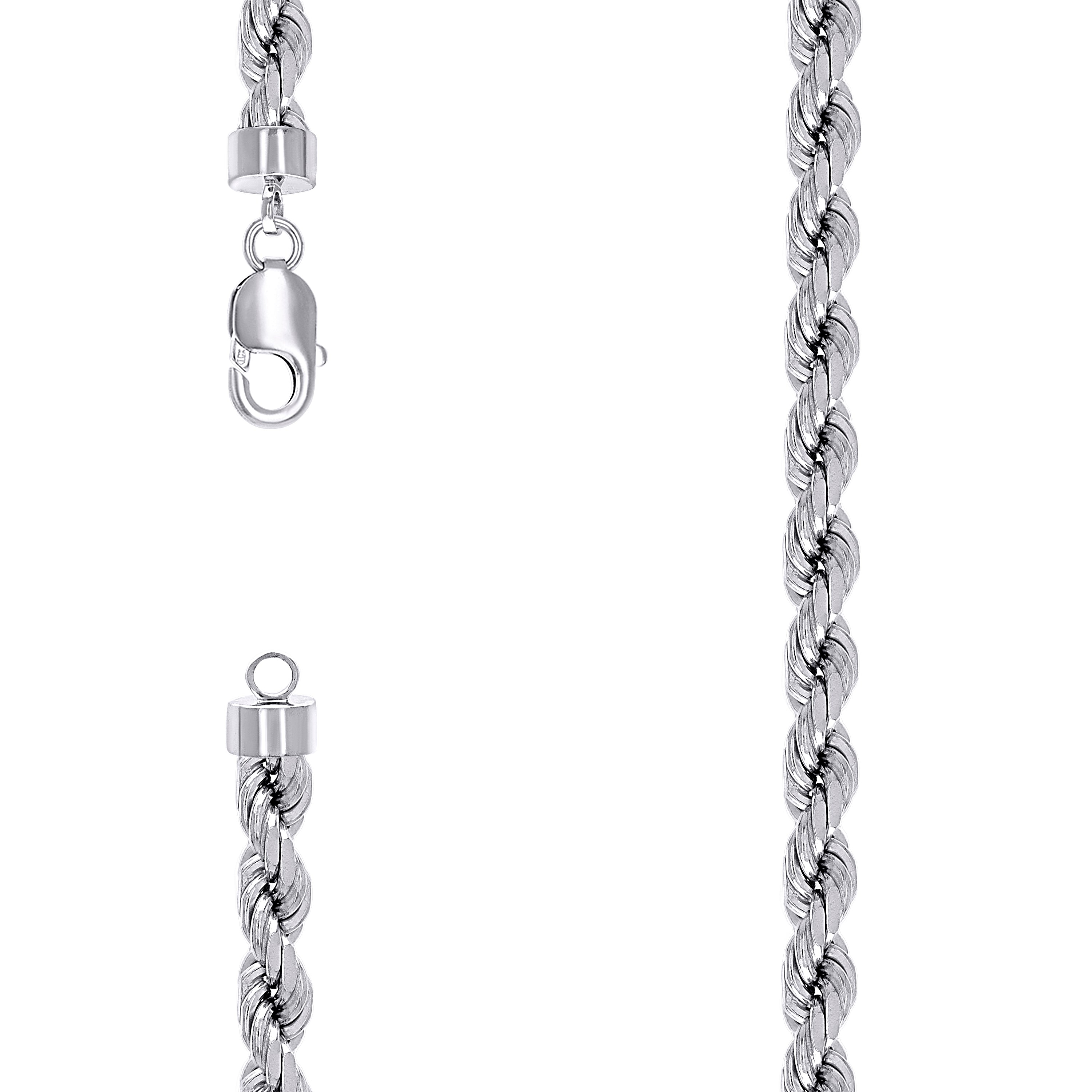925 Sterling Silver Solid Rope Chain Rhodium 170 7.5mm-24