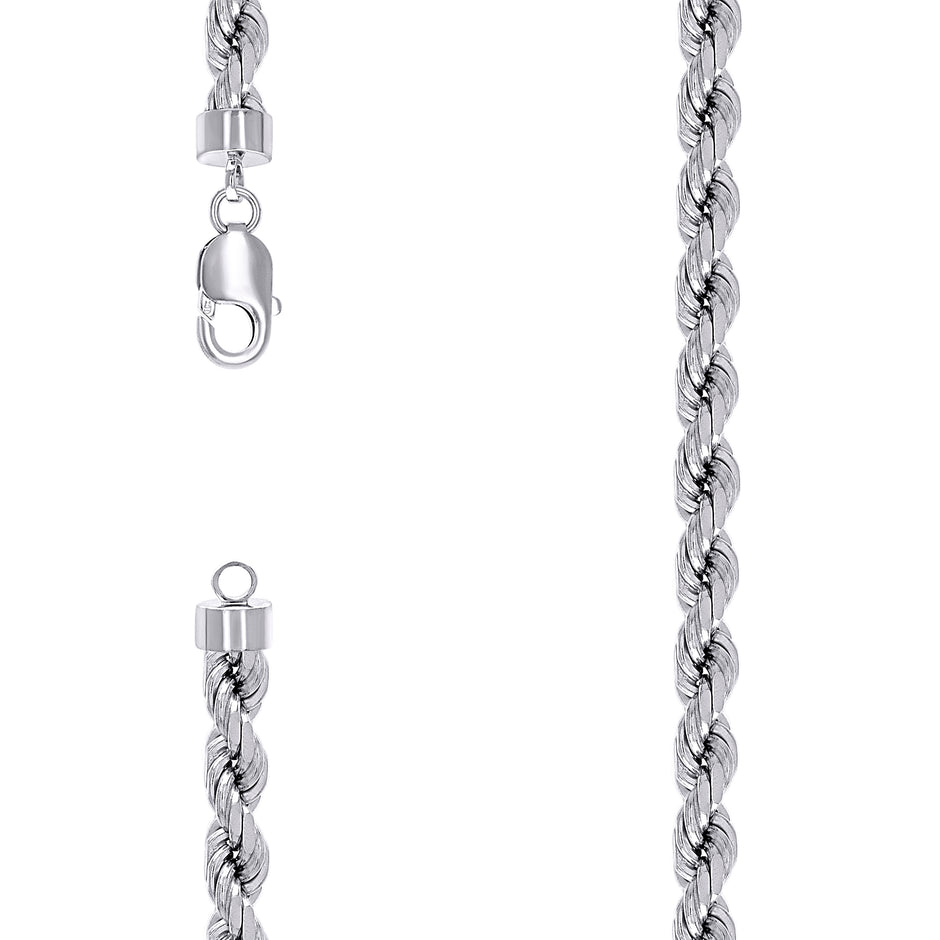925 Sterling Silver Solid Rope Chain Rhodium 170 7.5mm-26" - SLV-140019