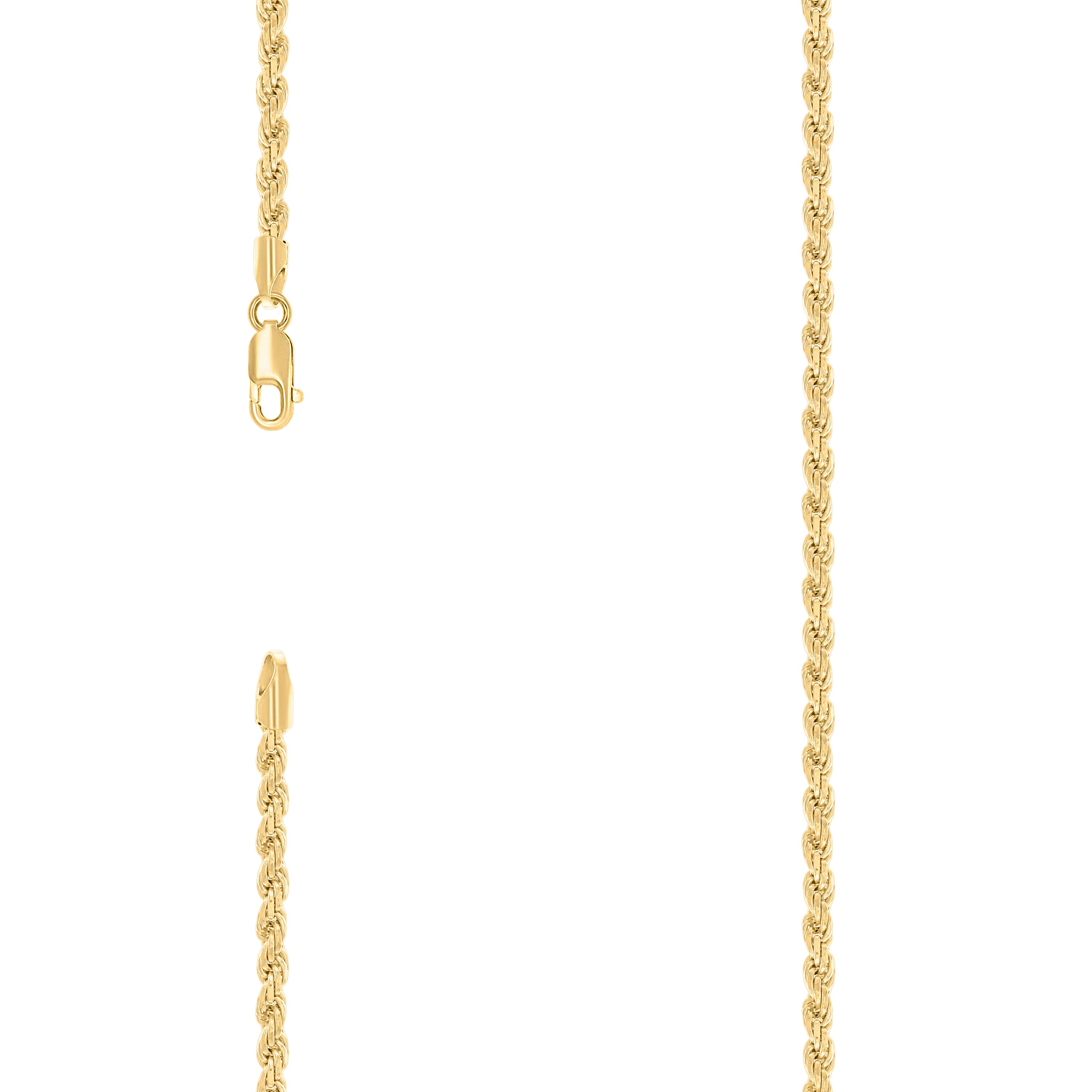 925 Sterling Silver Solid Rope Chain Yellow 070 3.5mm-20