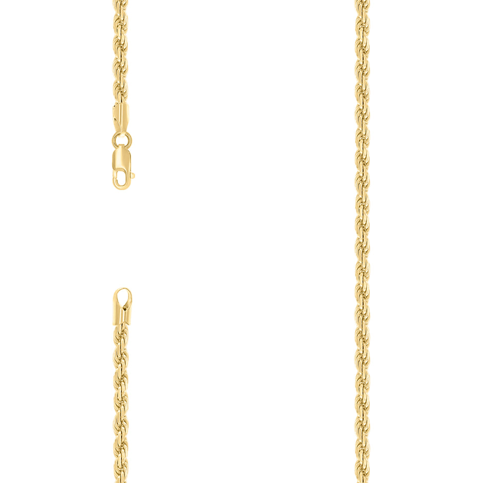 925 Sterling Silver Solid Rope Chain Yellow 080 4mm-24" - SLV-140049