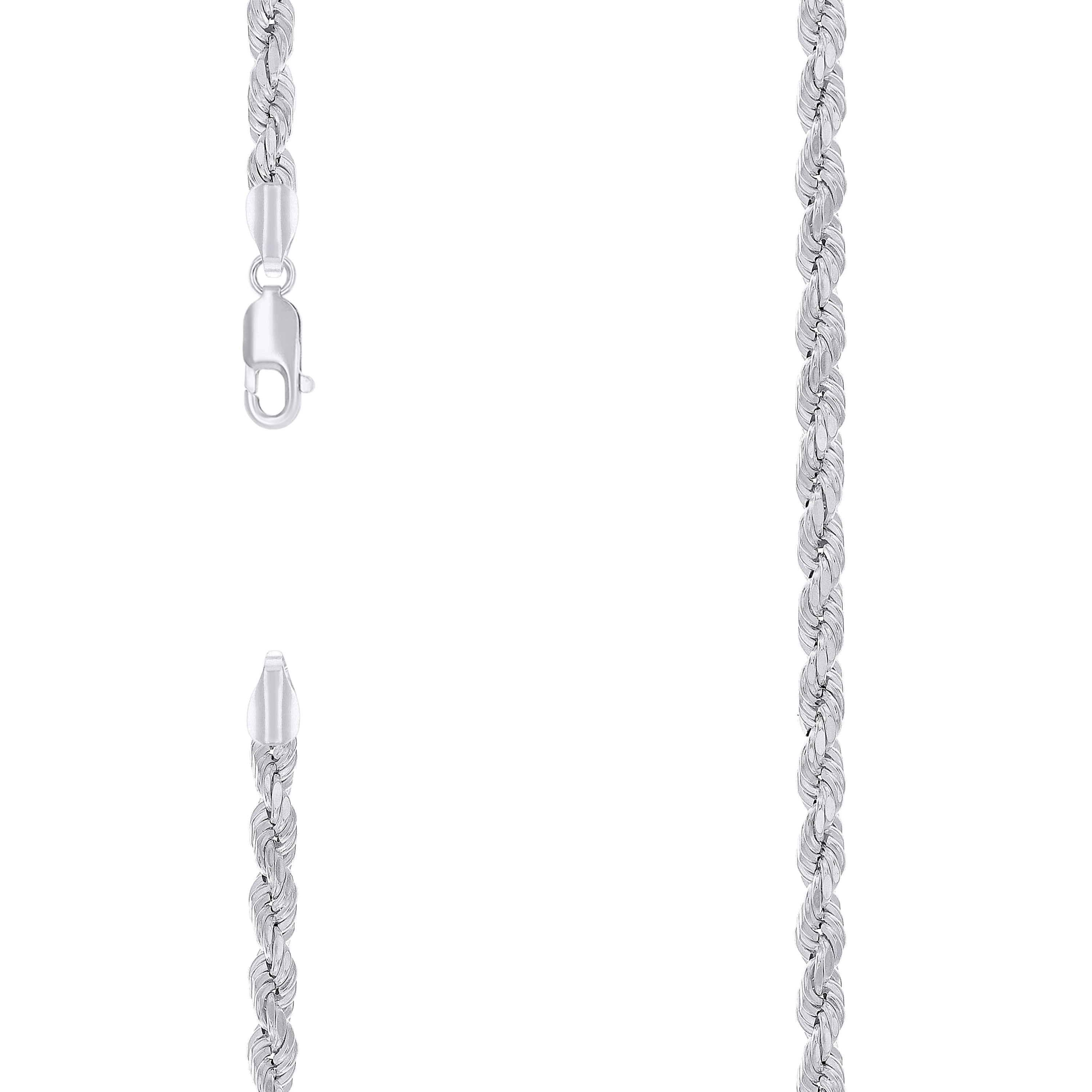 925 Sterling Silver Hollow Rope Chain Rhodium 095 4.8mm-8