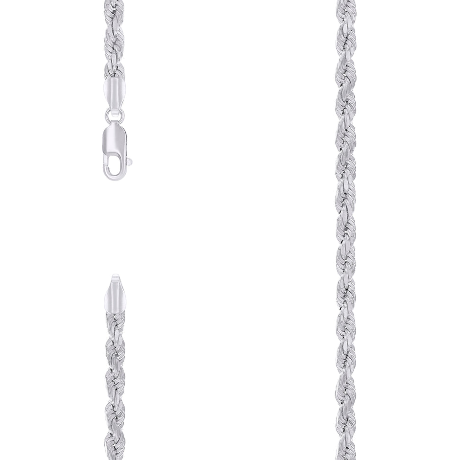 925 Sterling Silver Hollow Rope Chain Rhodium 095 4.8mm-18" - SLV-140095