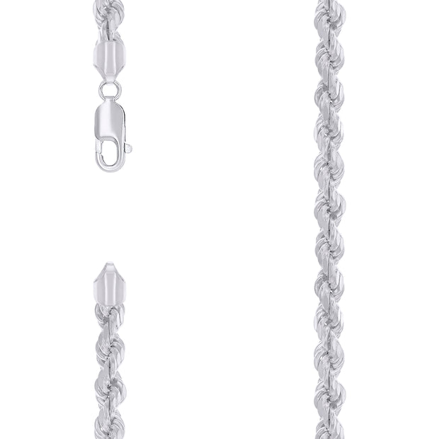 925 Sterling Silver Hollow Rope Chain Rhodium 120 5.3mm-18"