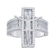 925 Sterling Silver Mens Baguette Round Cubic-Zirconia Crucifix Religious Ring S12 - SLV-141757