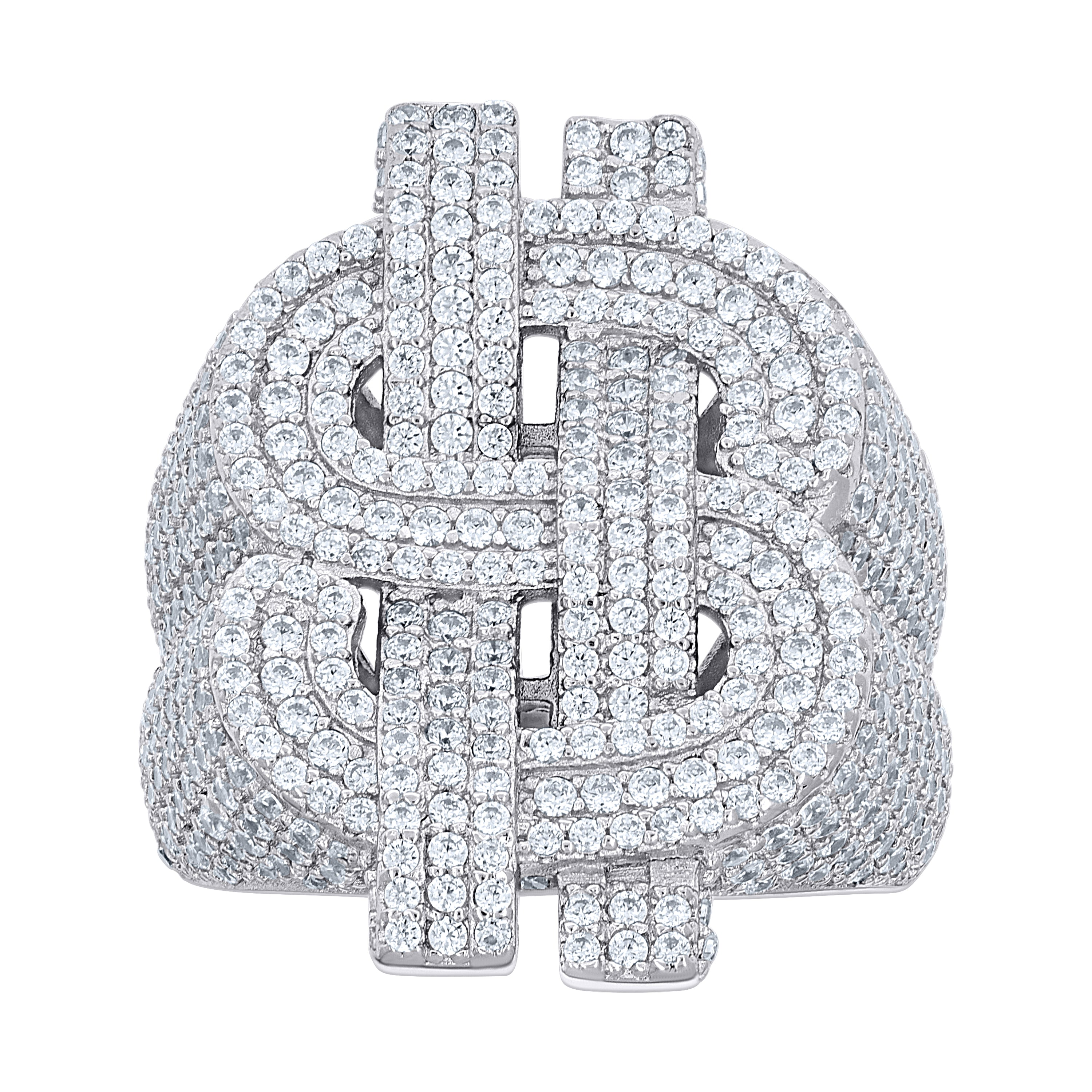 925 Sterling Silver Mens Cubic-Zirconia Dollar Sign Currency Ring S11 - SLV-141758