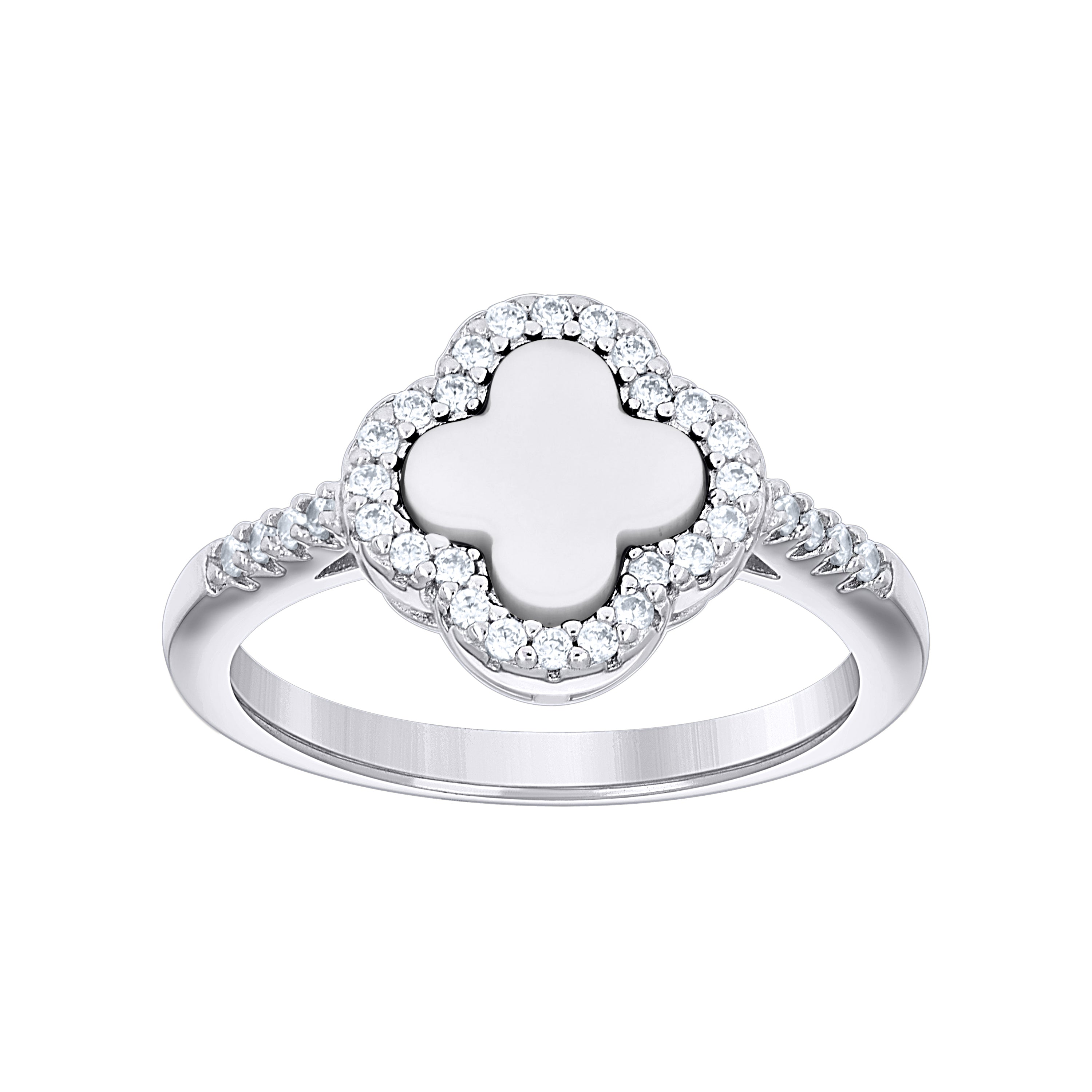 925 Sterling Silver Yellow-tone Womens Cubic-Zirconia Enameled Clover Good Luck Ring S5
