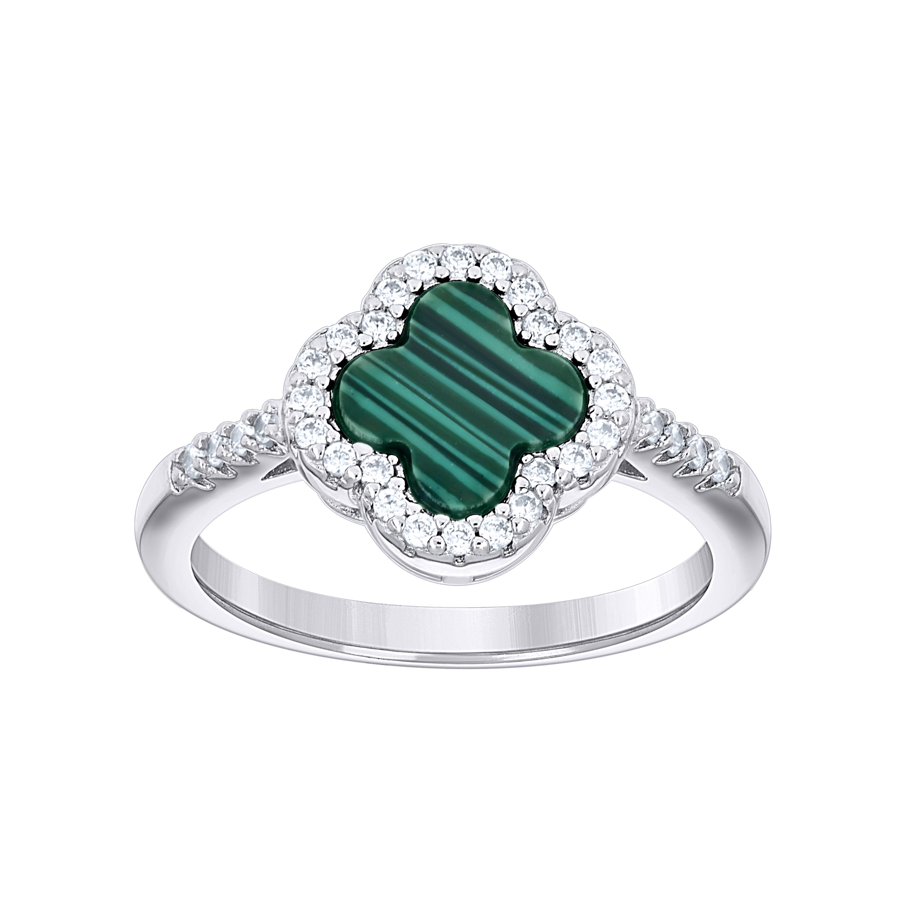 925 Sterling Silver Yellow-tone Womens Cubic-Zirconia Enameled Clover Good Luck Ring S5