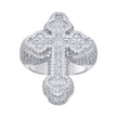 925 Sterling Silver Mens Baguette Round Cubic-Zirconia Cross Religious Ring S12 - SLV-141751