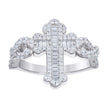 925 Sterling Silver Mens Baguette Round Cubic-Zirconia Cross Religious Ring S8 - SLV-141759