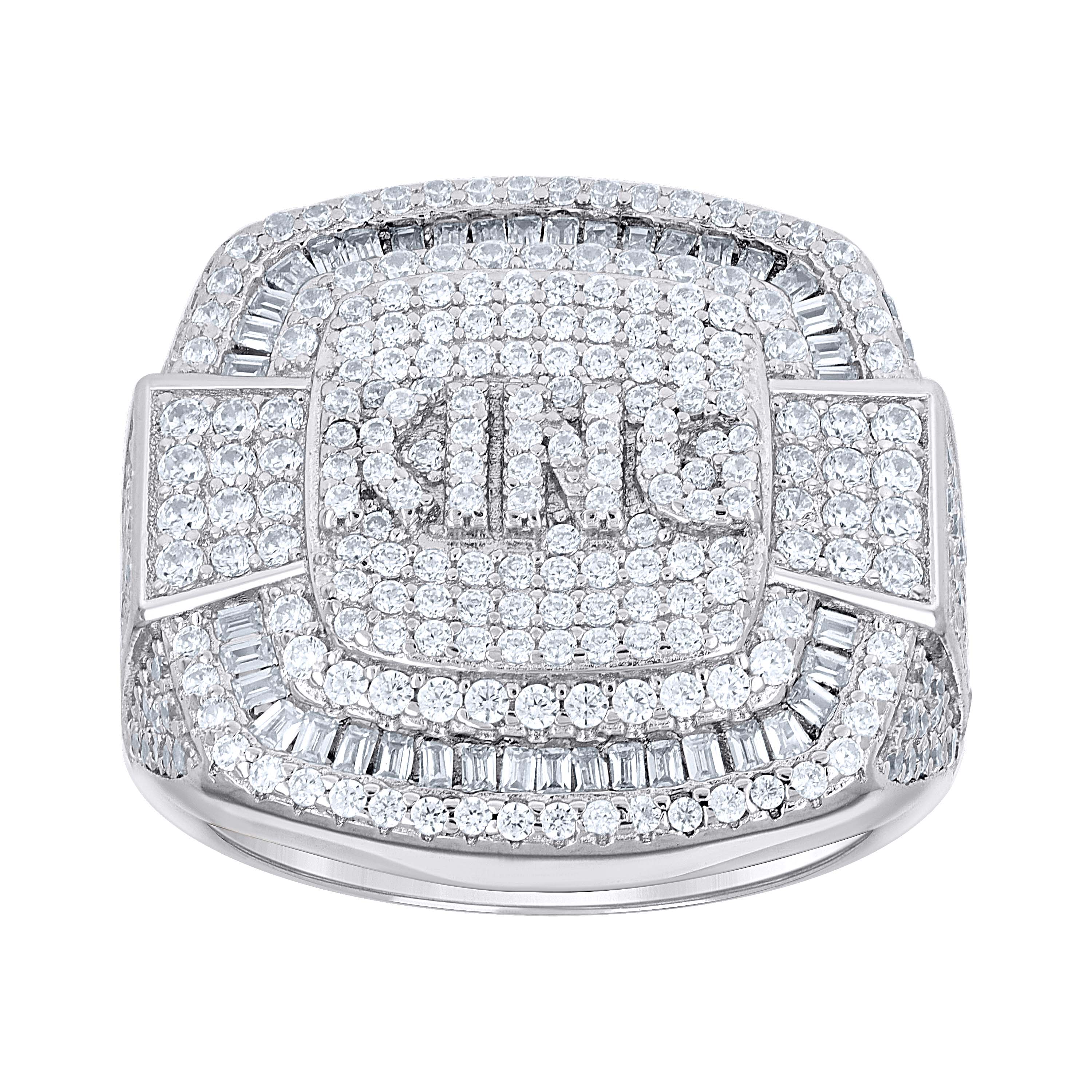 925 Sterling Silver Mens Baguette Round Cubic-Zirconia King Square Head Fashion Ring S10 - SLV-140128