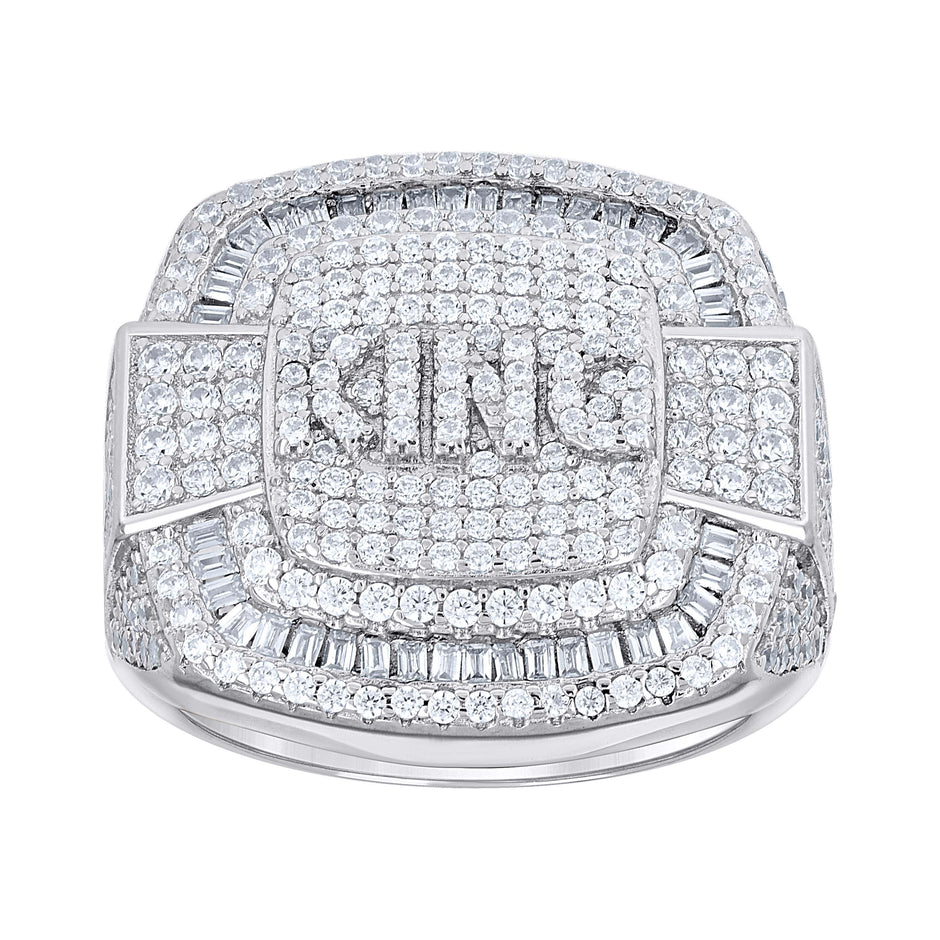 925 Sterling Silver Mens Baguette Round Cubic-Zirconia King Square Head Fashion Ring S10 - SLV-140128