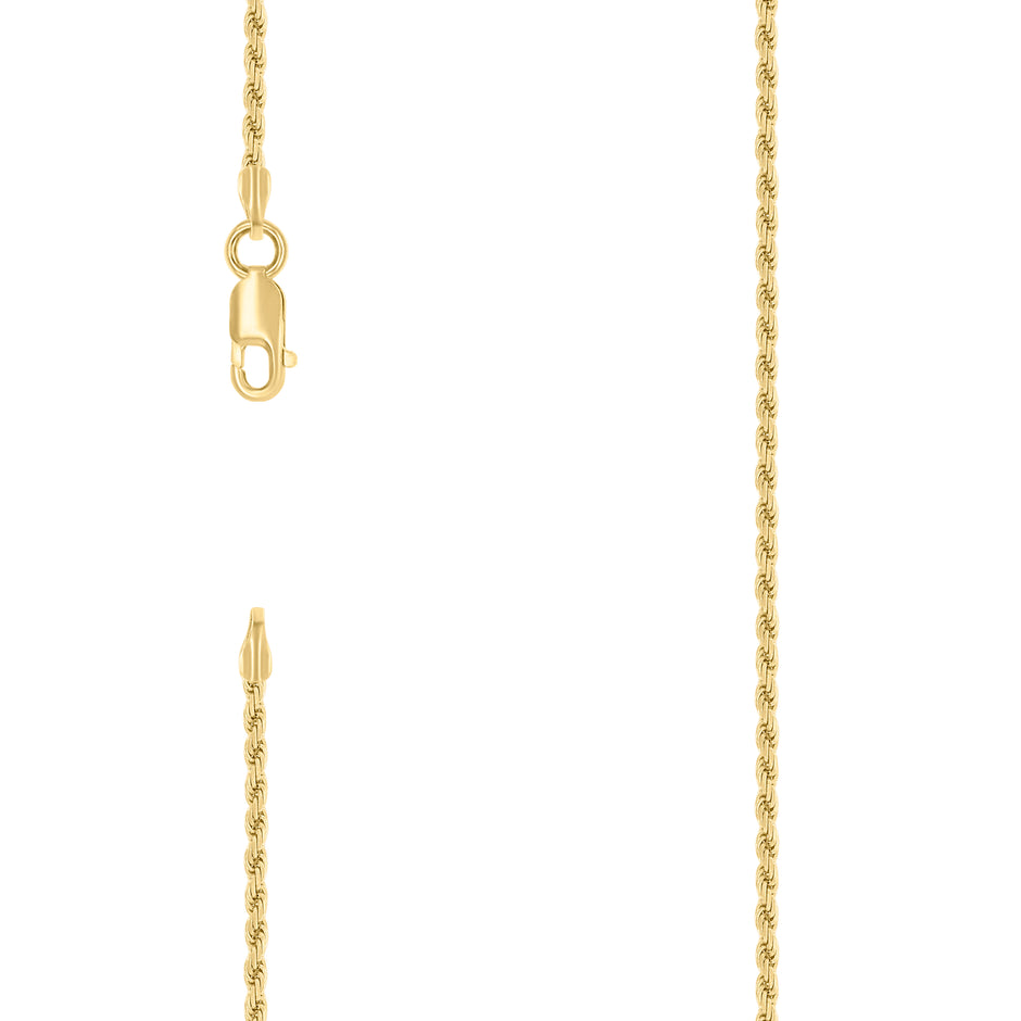 925 Sterling Silver Solid Rope Chain Yellow 035 1.5mm-8" - SLV-140154