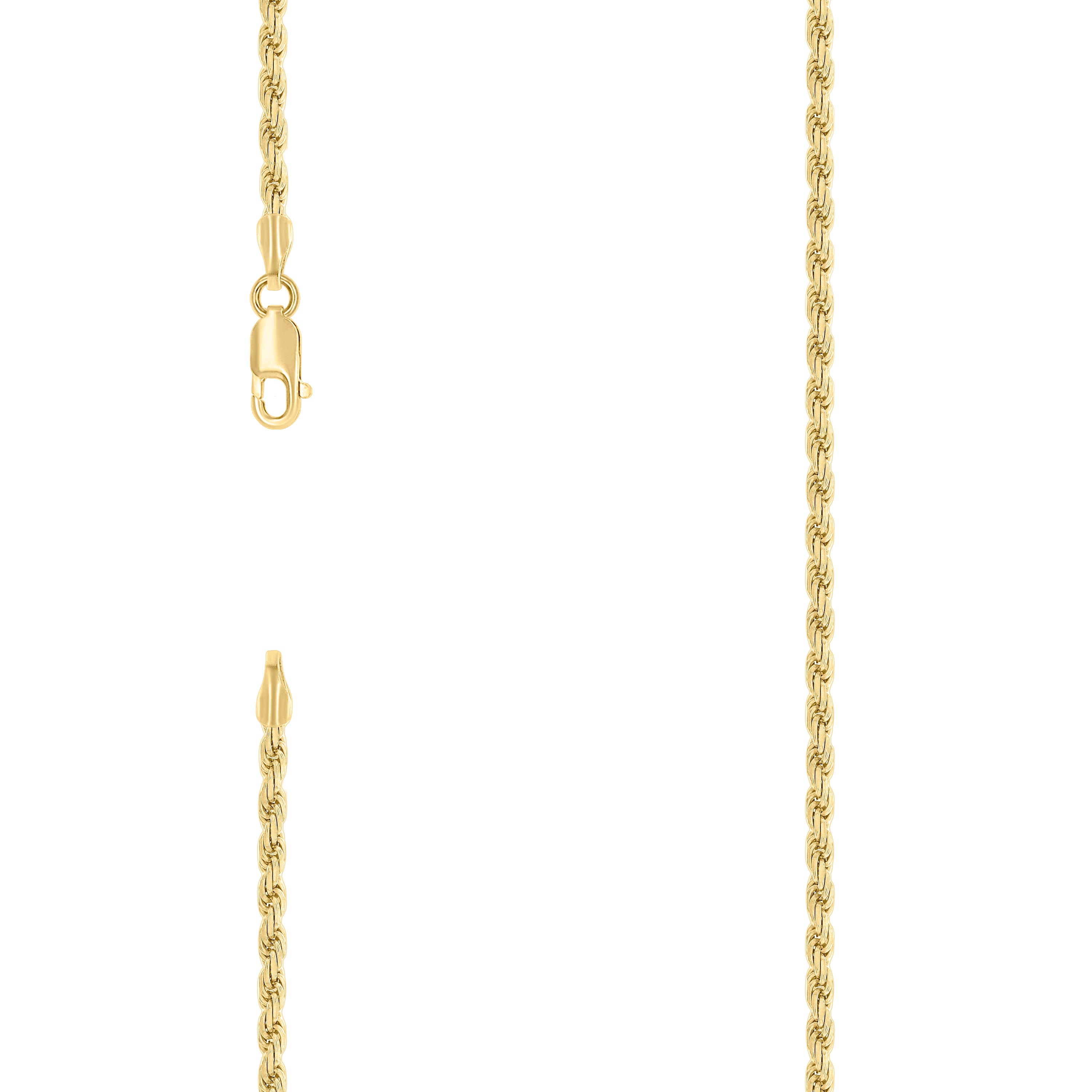 925 Sterling Silver Solid Rope Chain Yellow 050 2.5mm-8
