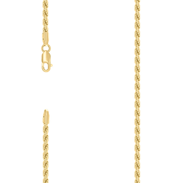 925 Sterling Silver Solid Rope Chain Yellow 060 3mm-7"