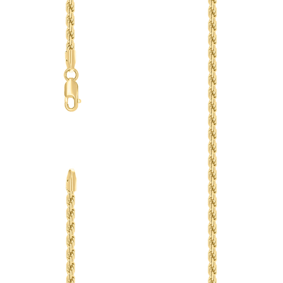 925 Sterling Silver Solid Rope Chain Yellow 060 3mm-24" - SLV-140029