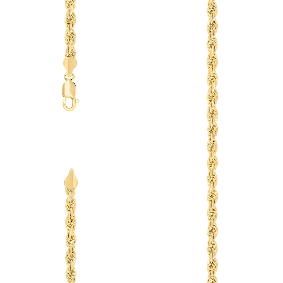 925 Sterling Silver Solid Rope Chain Yellow 100 4.5mm-20" - SLV-140188