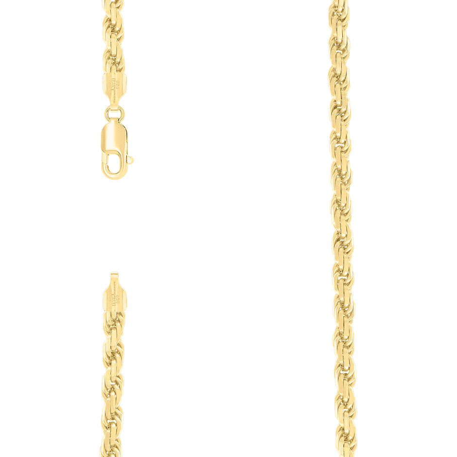 925 Sterling Silver Solid Rope Chain Yellow 120 5mm-26" - SLV-140199