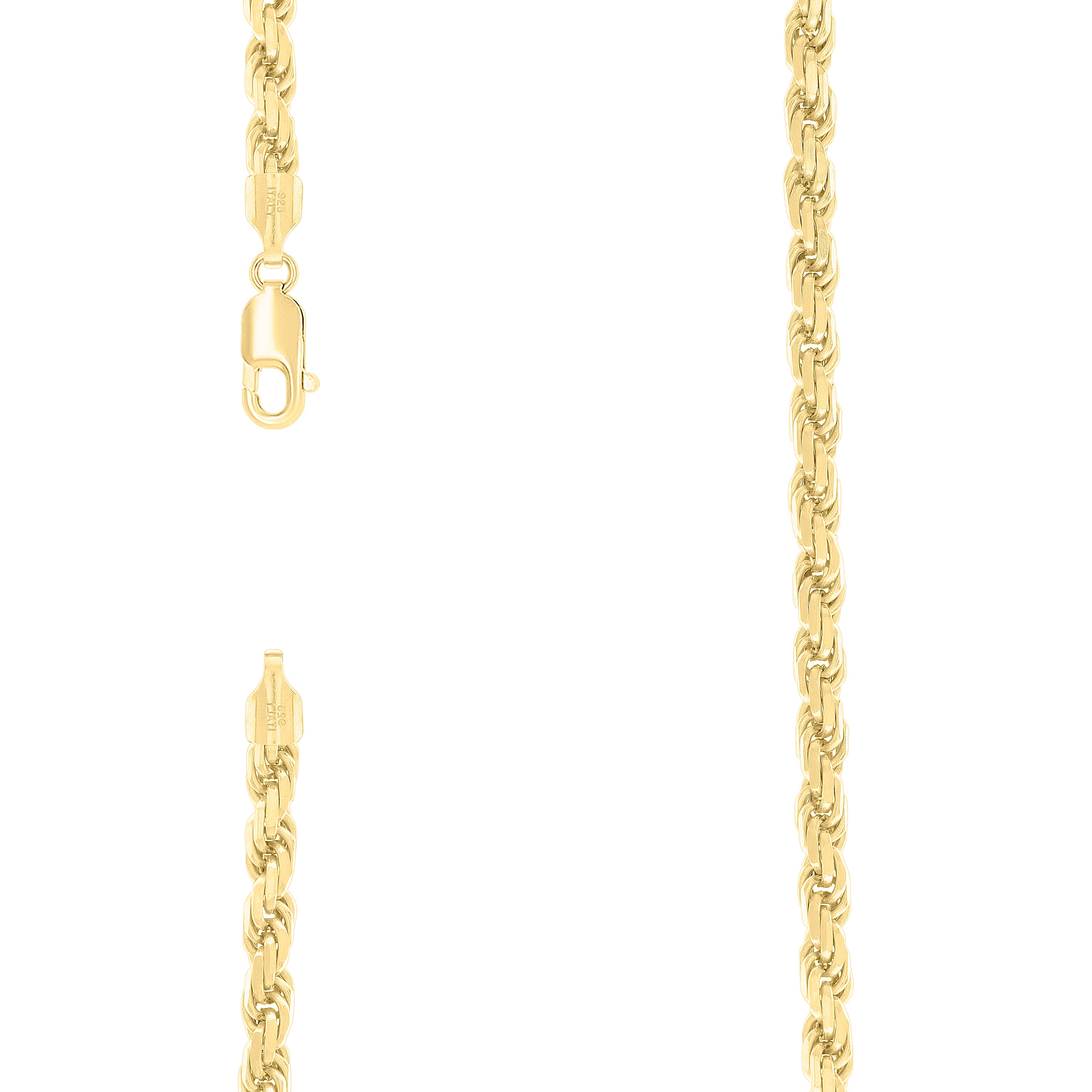 925 Sterling Silver Solid Rope Chain Yellow 120 5mm-24