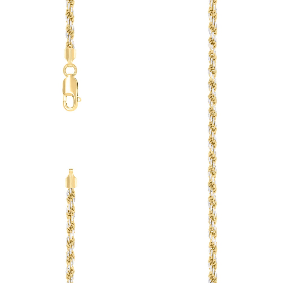 925 Sterling Silver Solid Rope Chain Two Tone 060 3mm-22" - SLV-140224