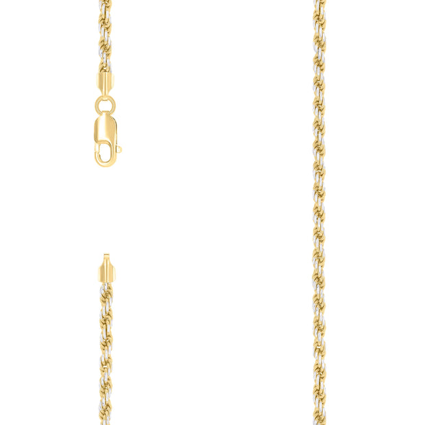 925 Sterling Silver Solid Rope Chain Two Tone 060 3mm-16"
