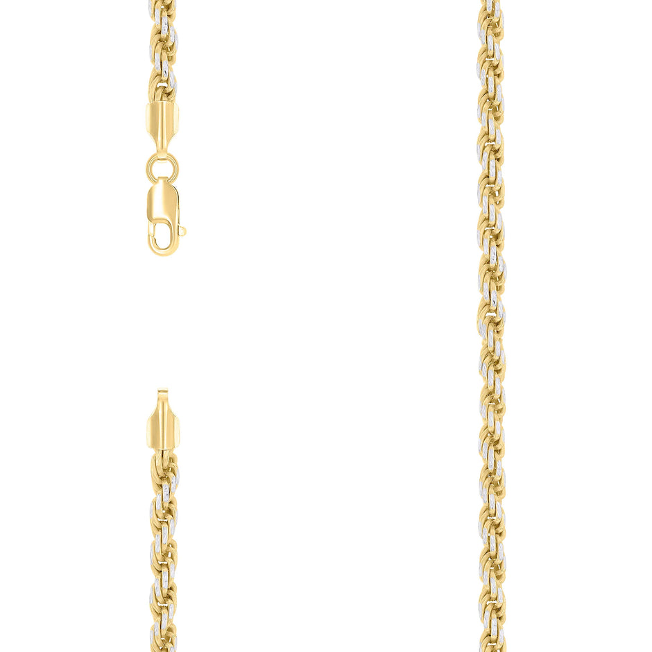 925 Sterling Silver Solid Rope Chain Two Tone 080 4mm-22" - SLV-140230