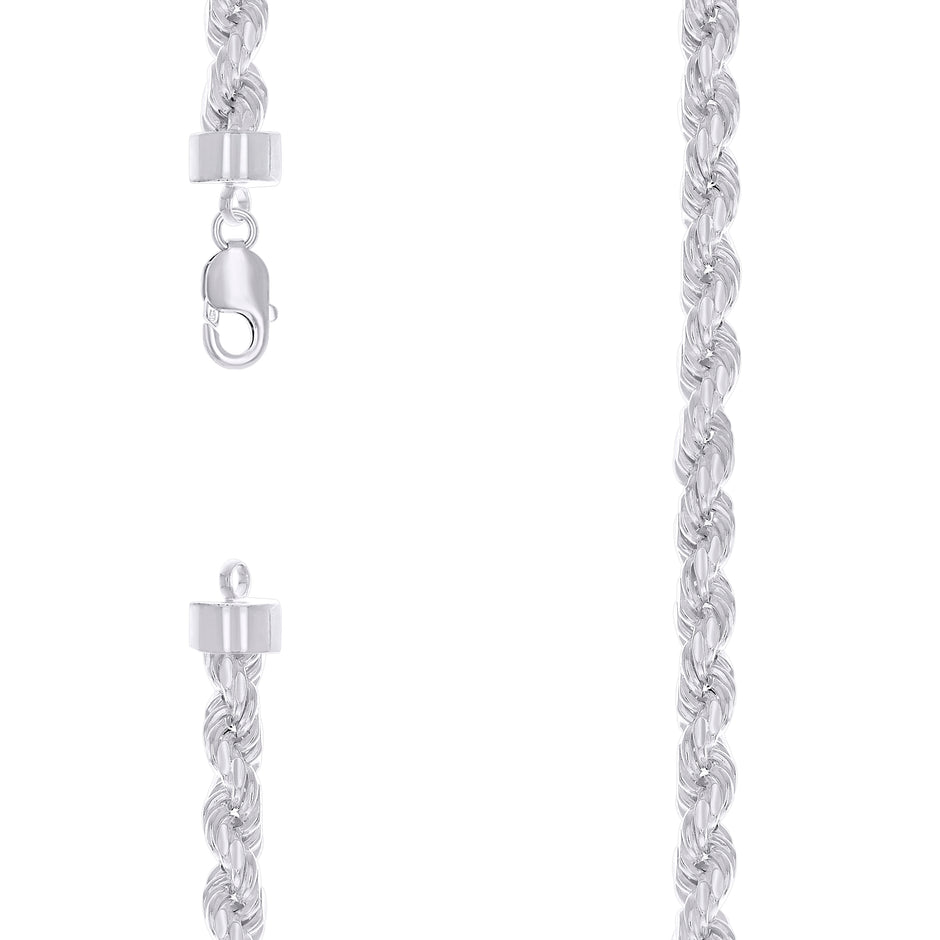 925 Sterling Silver Hollow Rope Chain Rhodium 150 7.5mm-26" - SLV-140248