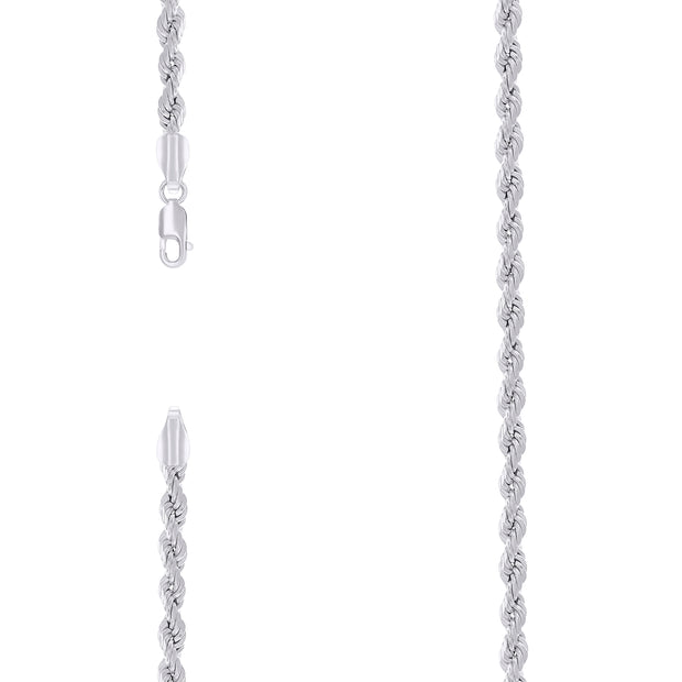 925 Sterling Silver Hollow Rope Chain Rhodium 060 3mm-7"