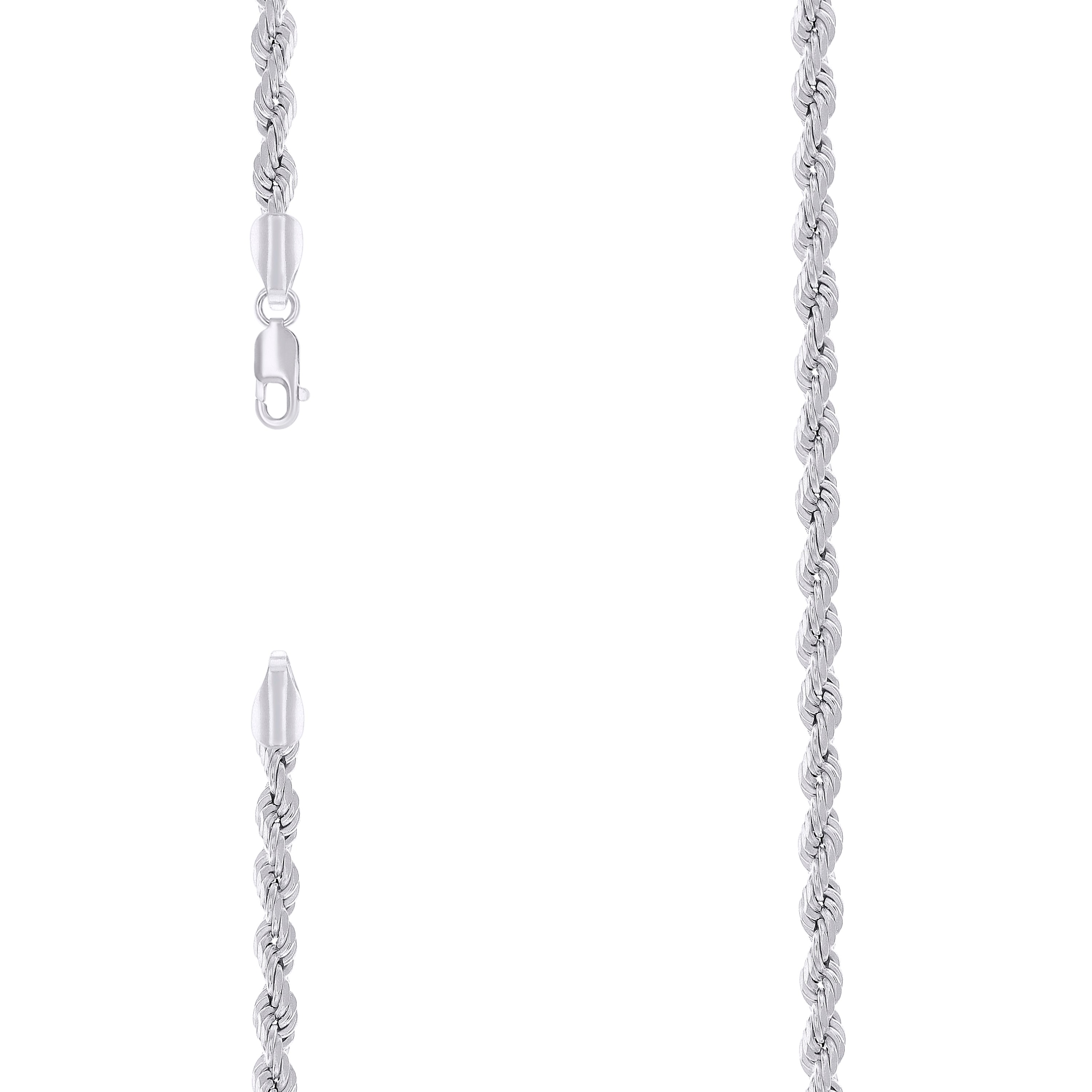 925 Sterling Silver Hollow Rope Chain Rhodium 060 3mm-22