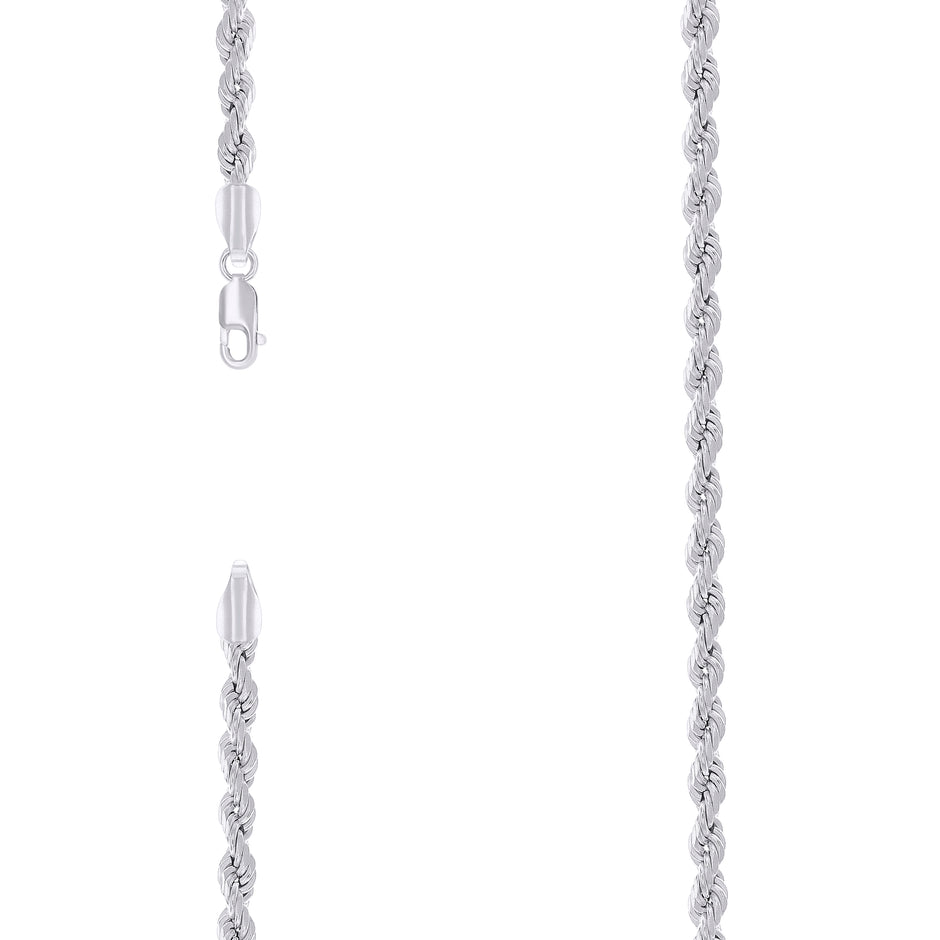 925 Sterling Silver Hollow Rope Chain Rhodium 060 3mm-9" - SLV-140252