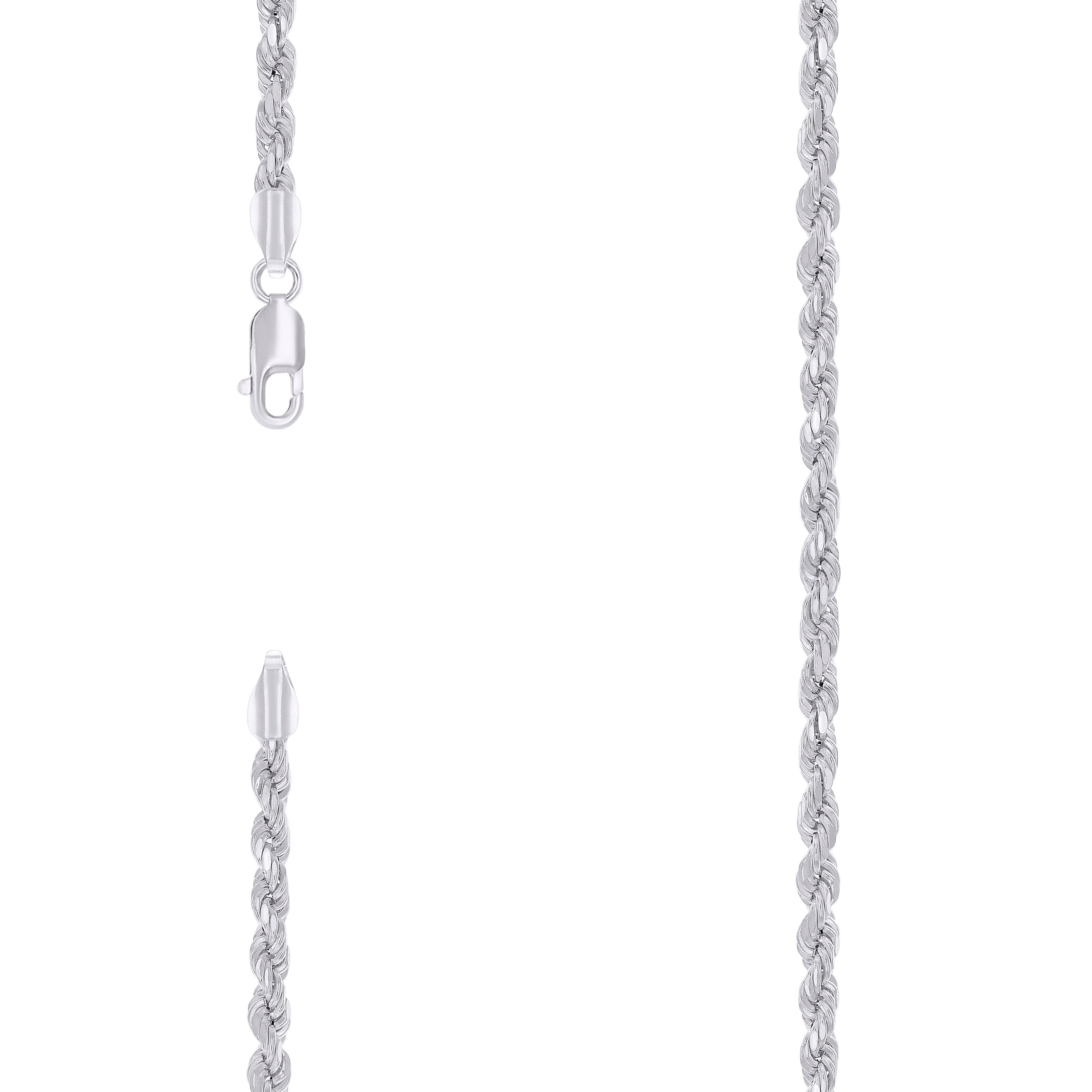 925 Sterling Silver Hollow Rope Chain Rhodium 070 3.5mm-7