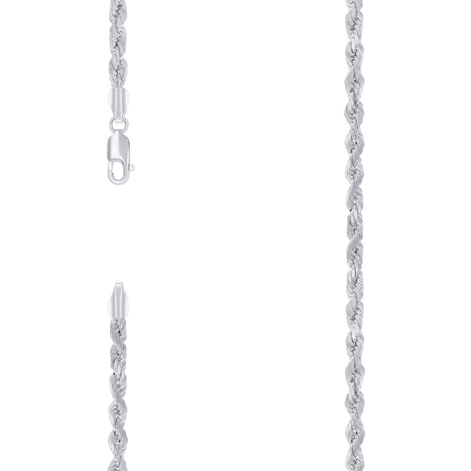 925 Sterling Silver Hollow Rope Chain Rhodium 080 4mm-16" - SLV-140271