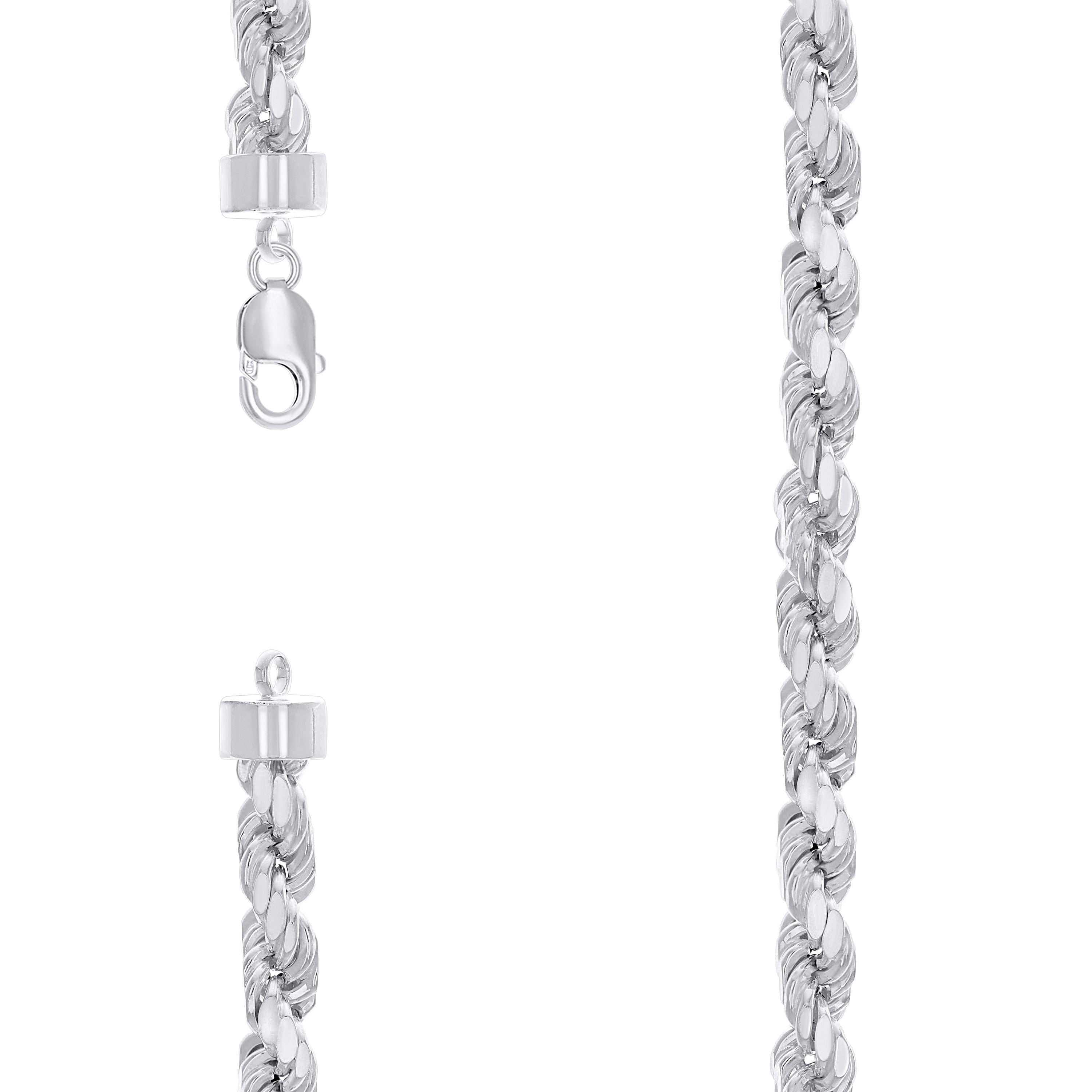 925 Sterling Silver Hollow Rope Chain Rhodium 170 8.2mm-22