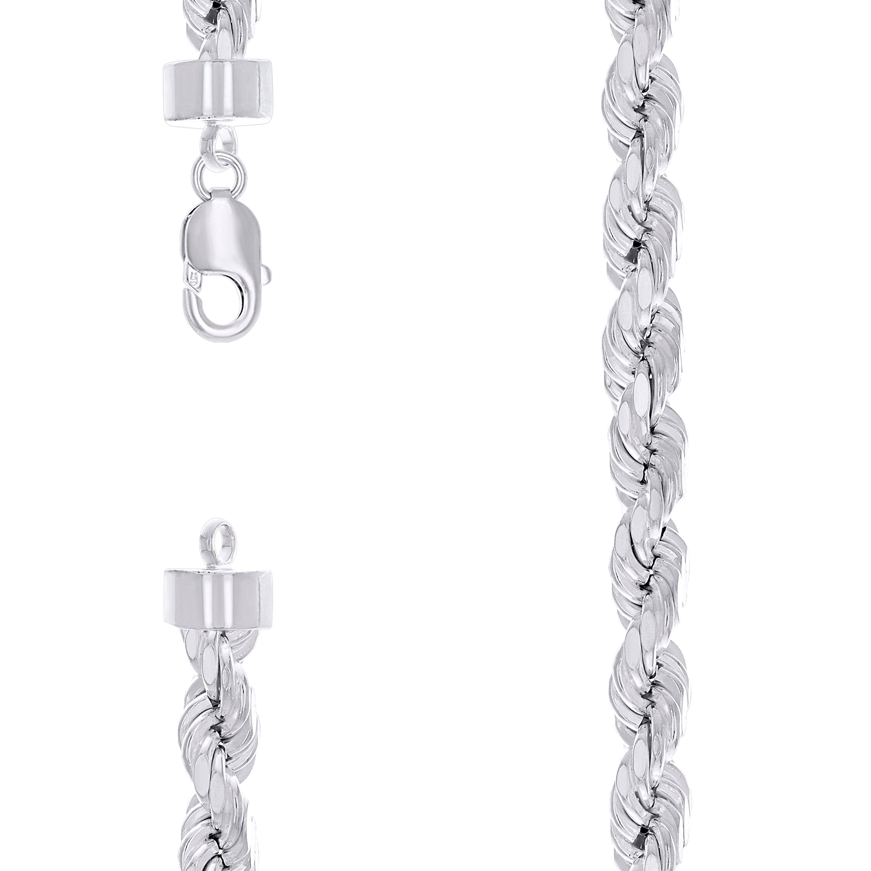 925 Sterling Silver Hollow Rope Chain Rhodium 190 10mm-24