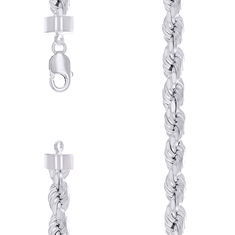 925 Sterling Silver Hollow Rope Chain Rhodium 190 10mm-24" - SLV-140286