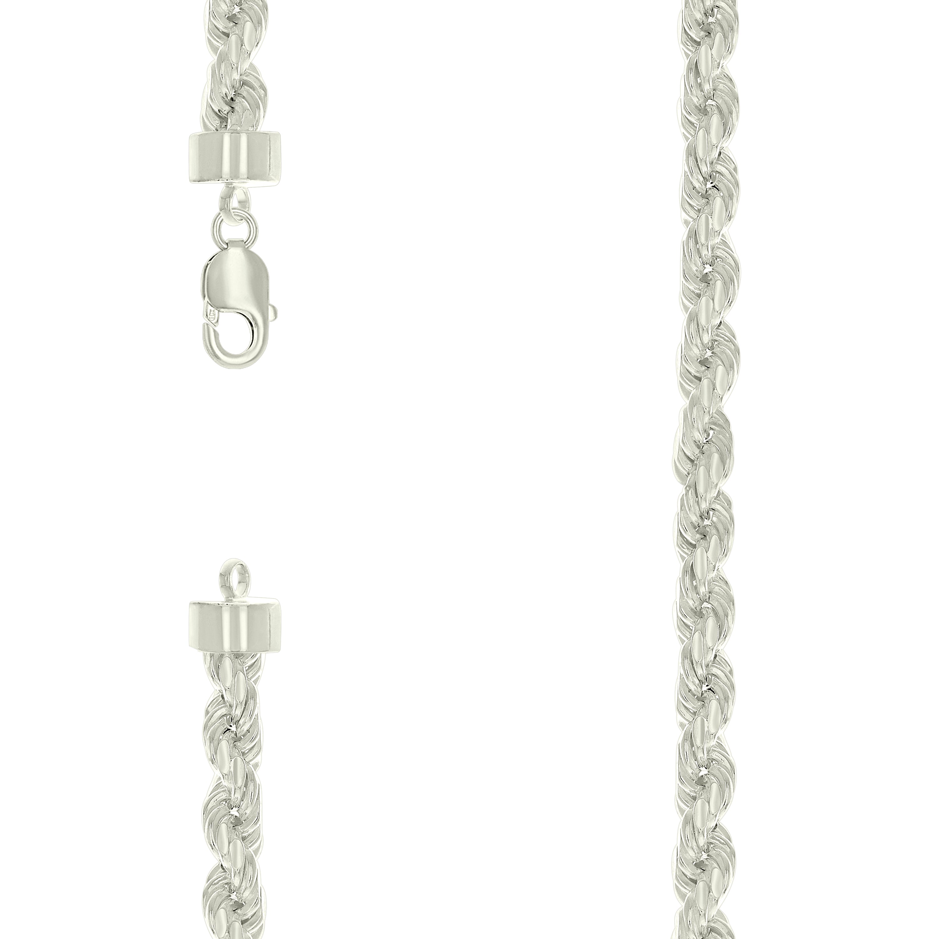 925 Sterling Silver Hollow Rope Chain Silver 150 7.5mm-20