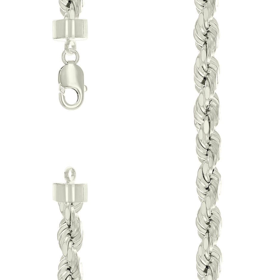 925 Sterling Silver Hollow Rope Chain Silver 190 10mm-22" - SLV-140350